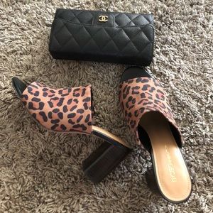 BCBG Leopard mules heels